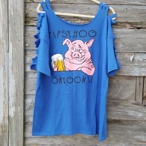 Distressed Funny Pig Graphic Tshirt Slashed Tee